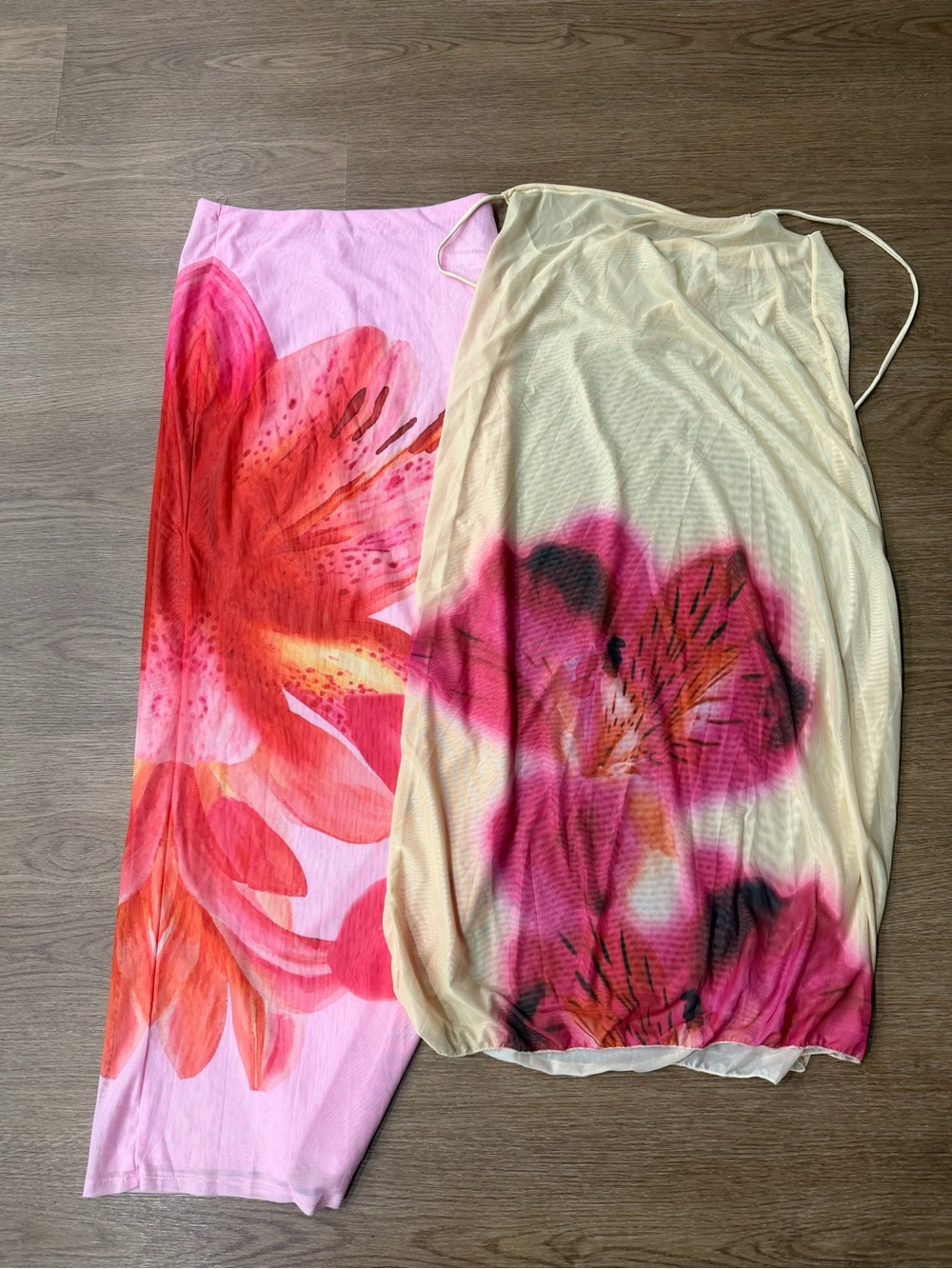 Floral Tie-Waist Swim Sarong Cover-Up - Pink & Cream